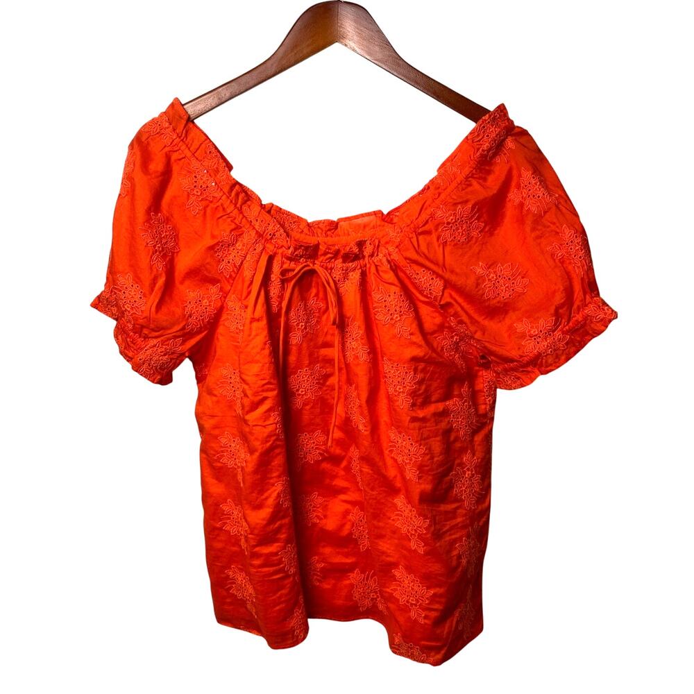J. Crew Women's Orange Eyelet Embroidered Off-the-Shoulder Blouse Size Small
